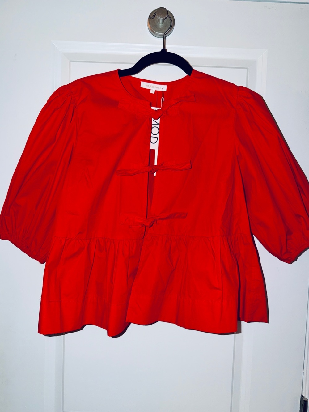 Olivaceous Red Peplum Tie-Front Shirt